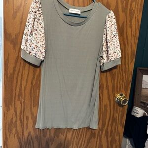 Lush Sage Green Top with Floral Sleeves